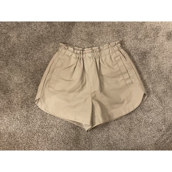 BlankNYC Tan Paperbag High Waist Faux Leather Shorts, 26 - Picture 3 of 7